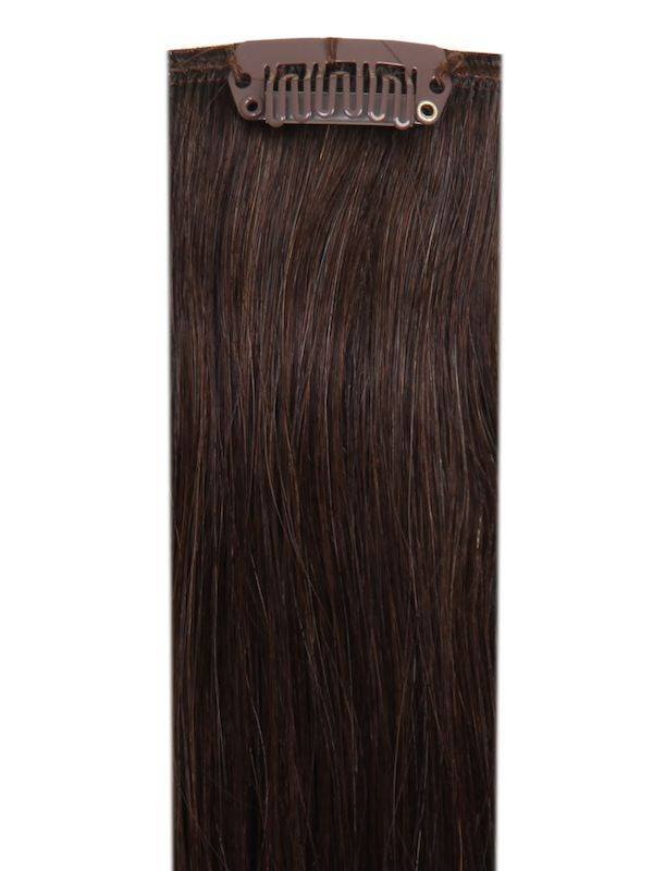 Premium Head Clip-In dark brown #2 hair extensions with 28 clips and 16 pieces, 100% Indian Remy human hair
