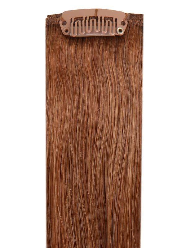 Full head clip-in light brown #6 hair extensions with 14 clips, 8 pieces, 100% Indian Remy human hair