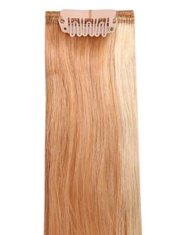 Premium Head Clip-In mixed blonde #18/613 hair extensions with 28 clips and 16 pieces, 100% Indian Remy human hair