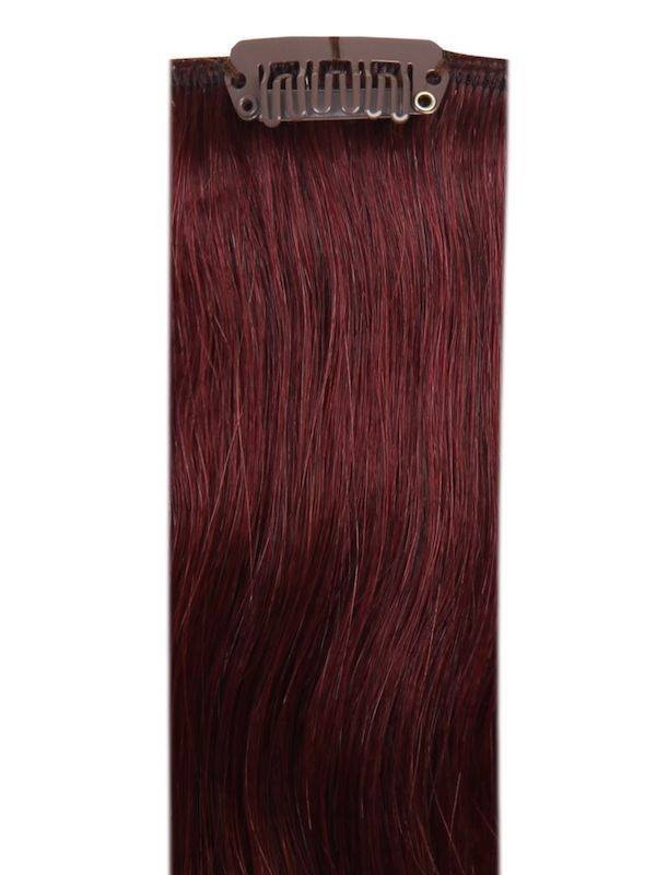 Premium Head Clip-In plum #99J hair extensions with 28 clips and 16 pieces, 100% Indian Remy human hair